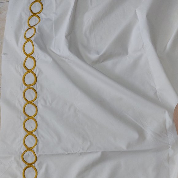 White Cotton Fabric Cute Gold Circle Border Opening Side Fabric Yardages - Picture 1 of 3